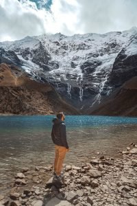 Humantay Lake with a traveler